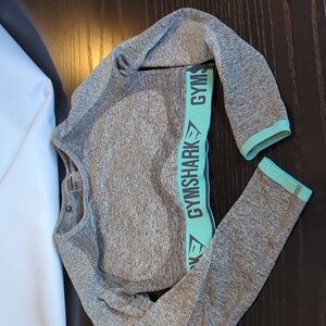 M. Gymshark Flex Long Sleeve Crop Top - Charcoal Marl/Dusky Teal